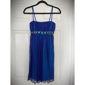Blue Cocktail Dress with Rhinestone Waist- New WOT